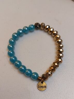 Erimish Faceted Chocolate Gold And Blue Round Beads Colorblock Stretch Bracelet